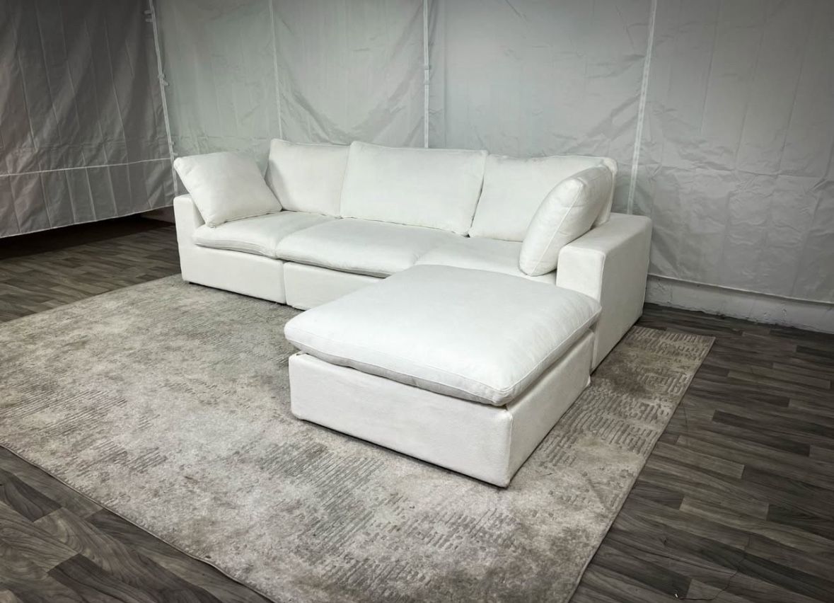 Cloud White Sectional Couch with Storage Ottoman