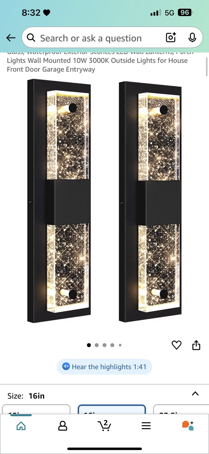 Large Size Outdoor Wall Light Fixtures with Crystal Bubble Glass, Waterproof Exterior Sconces LED Wall Lanterns, Porch Lights Wall Mounted 10W 3000K O