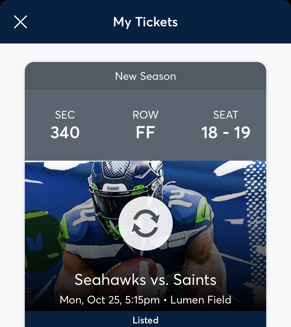 2 Tickets to Seahawks vs Saints ( Monday Night Football )