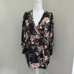 Honey Belle Womens Medium Floral Blue Wrap Dress 