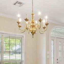 8 Branch Baroque Style Brass Chandelier 