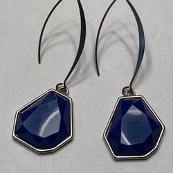 Silver Fashion Jewelry Blue Stone Dangle Earrings 