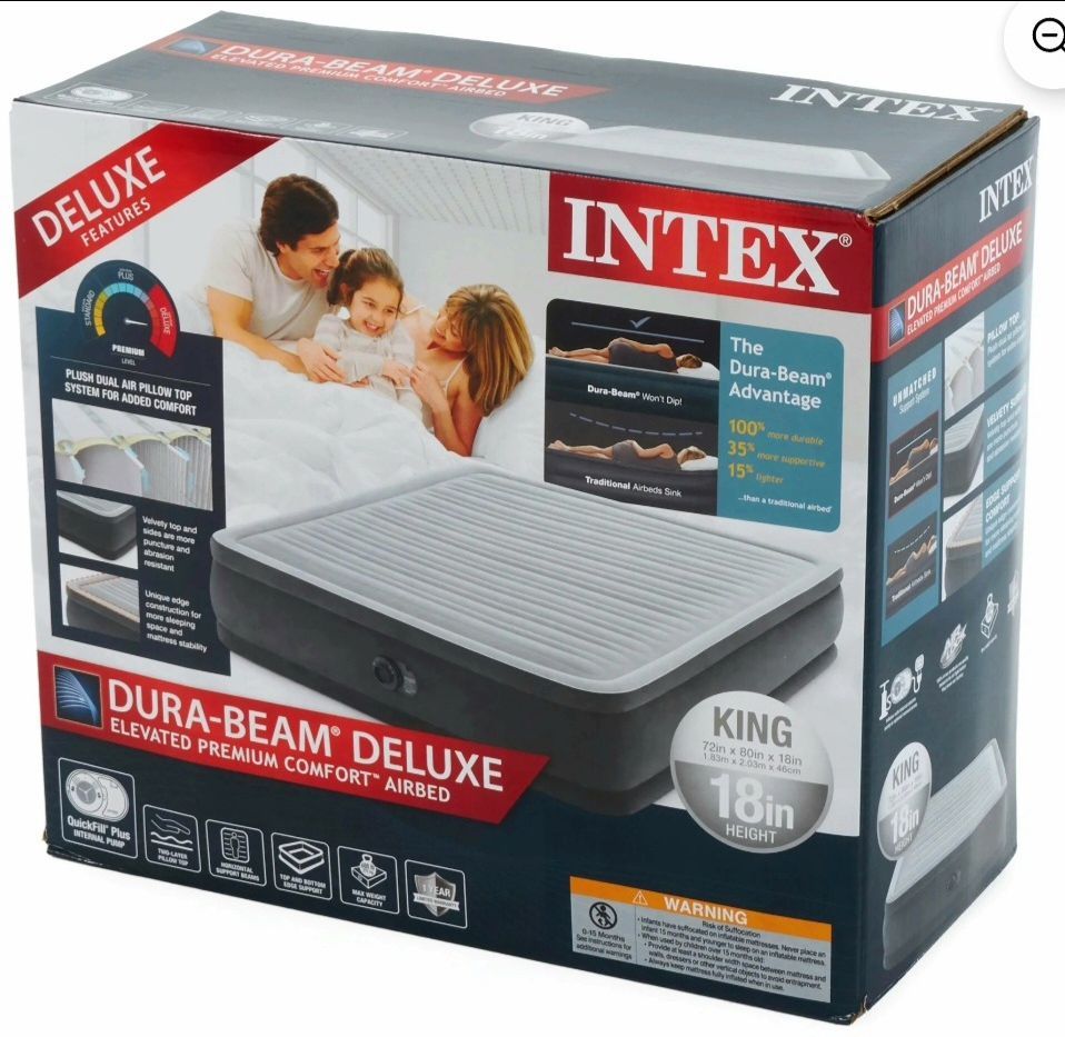 Intex 18" Inflatable Elevated Air Mattress w/Built In Pump, King