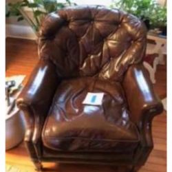 Beautiful Vintage Custom Leather Chair And Ottoman