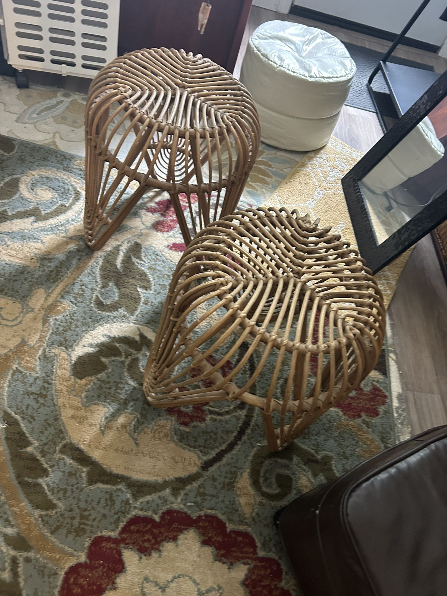 2 Rattan Vintage Matching End Tables Or Stools