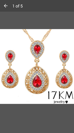 Gold plated red Crystal necklace earring set