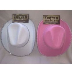 Halloween Costume Fun World Sequin Props Costumes Cowboy Hats For Couples: White & Pink Sequin