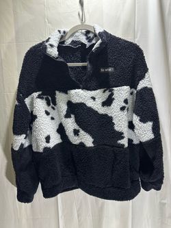 Shein Ezwear Women’s Sz S Cow Print Half Zip Teddy Sweatshirt