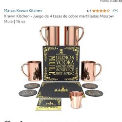 Krown Kitchen Set of 4 Copper Glazed Moscow Mule Mugs |  16oz