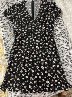 Black Daisy Print Mini Dress