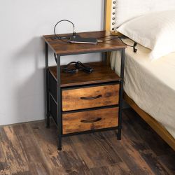 Homy Casa ANBY CRIMSON 2 Drawers Nightstand Bedside Table with Power Strip and USB Open Box