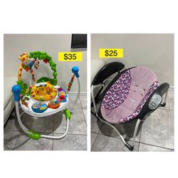 Baby jumperoo  bouncing jumper, gym, activity table from $95 only $35!  & swing $25/ mecedora y brincolin bebe