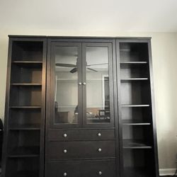 3PC Hemnes Blk Bookshelves Cabinet 