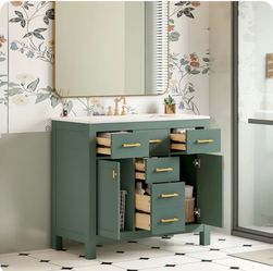 LOVMOR 36inch Bathroom Vanity with Ceramic Sink Combo Set with 4 Drawers