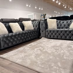 Gray Tufted Sofa And Loveseat Set