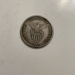 USA will Filipinas One Peso 1907-S Silver Coin XF