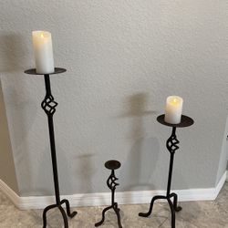 3 Candle Iron Floor Pillars