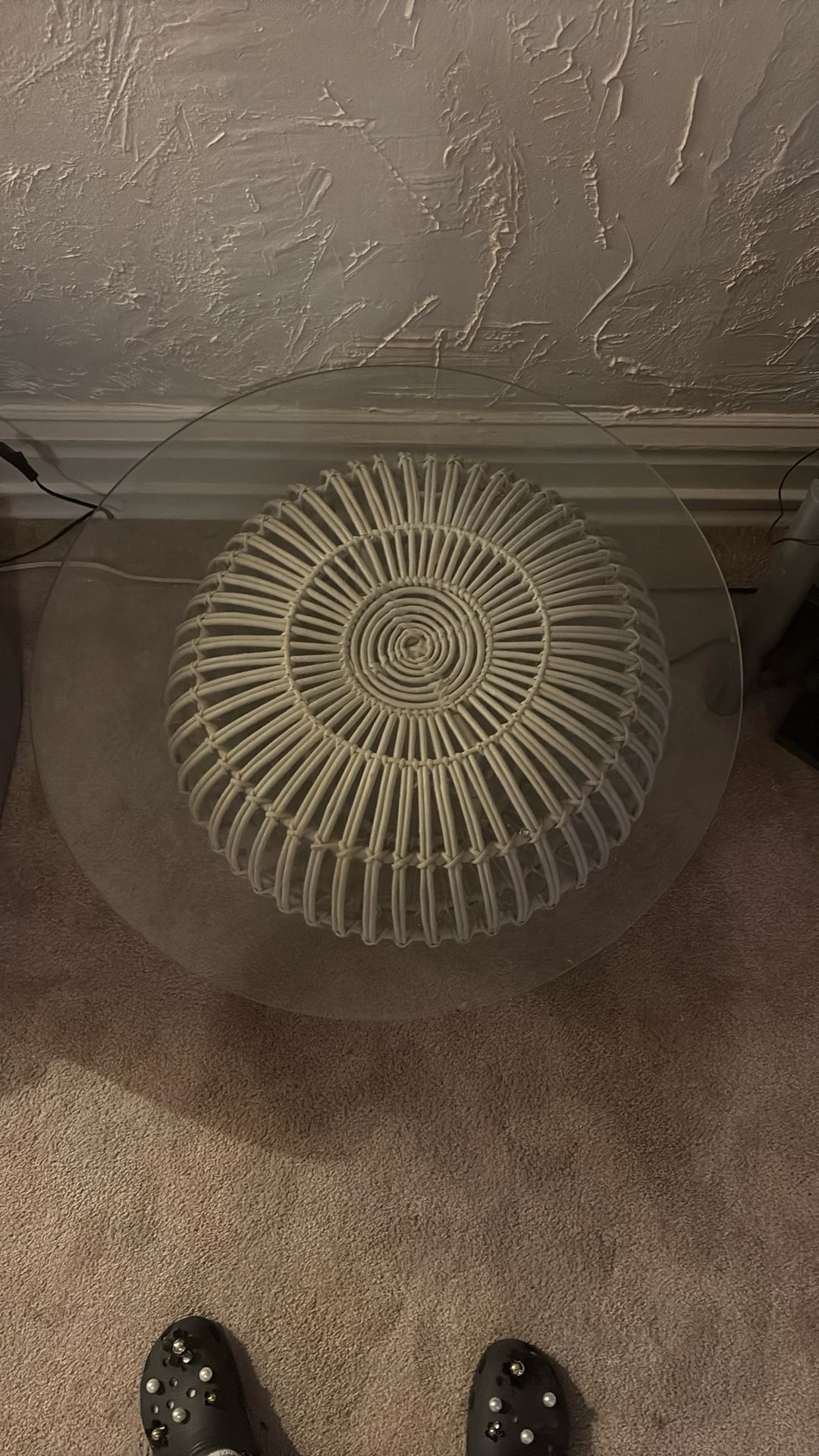 Small Round Glass And White Wicker Table $15 OBO