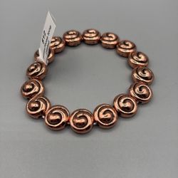 Brass Rose-tone Stretch “laughing Buddha “ Bead Bracelet 