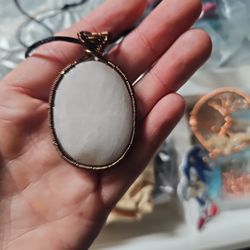 Handmade Wire Wrapped Selenite Pendant
