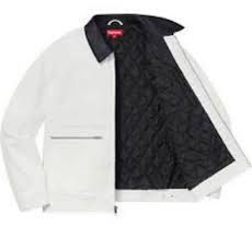 New Large Supreme Leather Collar Work Jacket White $250