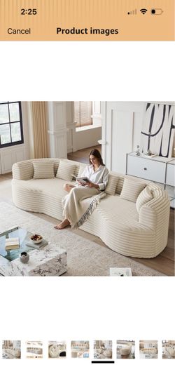 Curved Cream Corduroy Sofa