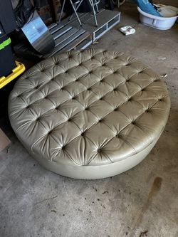 Tan/Beige Round Leather Ottoman