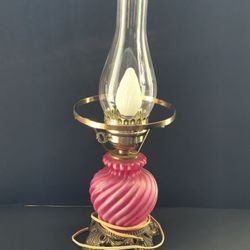 Antique Cranberry opalescent swirl glass 3 way lamp