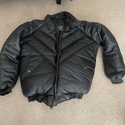 3xl MEN BLACK LEATHER PUFFER LEATHER JACKET