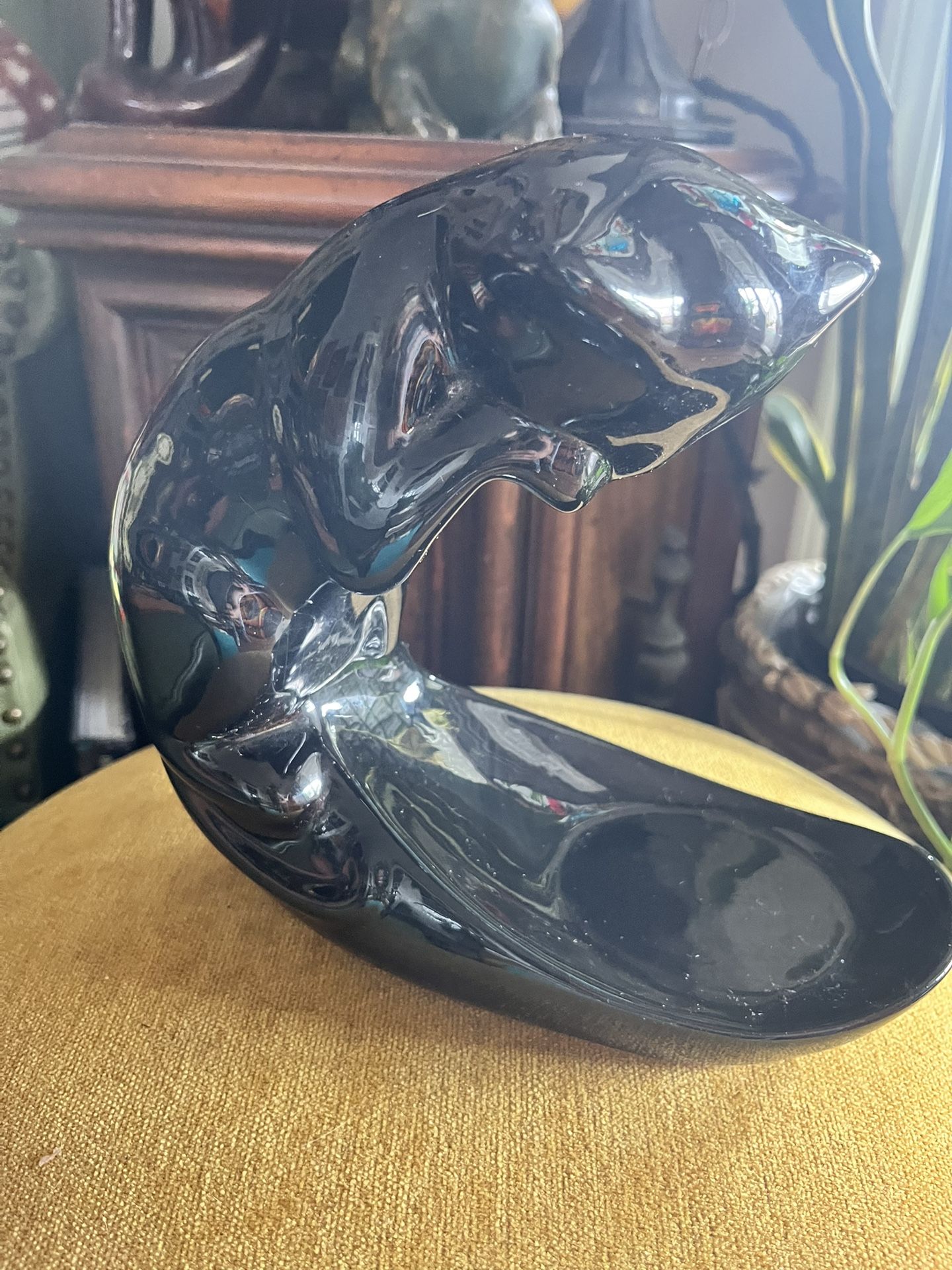 Vintage Black Cat Ceramic Fish Bowl / Plant Holder / No Bowl