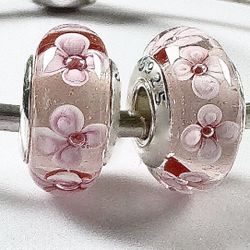 2  Charms For Pandora Beautiful Hibiscus syriacus 925 Sterling Silver Cores