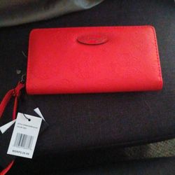 Red Leather Ed Hardy Zipper Wallet 