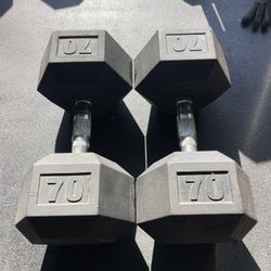 70 lbs Hex Rubber Dumbbell Weights….  Home Gym Fitness…