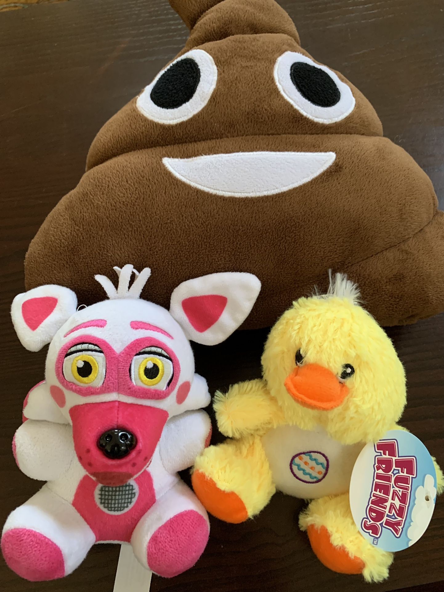 Five Nights At Freddy’s Funtime Foxy, Fuzzy Chick, Poop Emoji Plush and Pillow