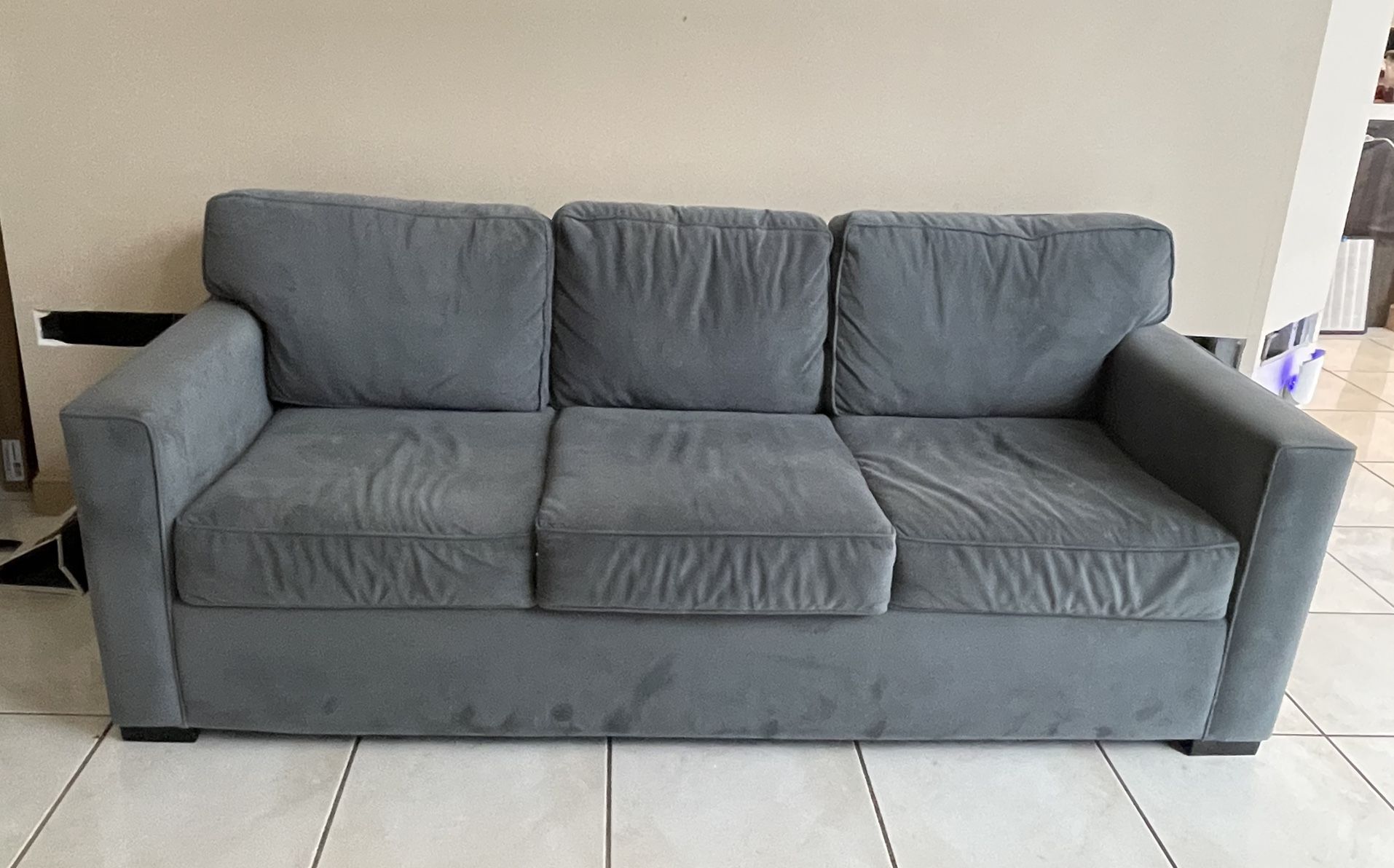 Blue Microfiber Pull Out Sofa and Pull Out Love set