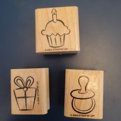 Wood Rubber Stamp babys birthday 