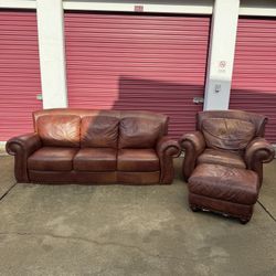 Very Nice Real Leather Couch, Chair And Ottoman