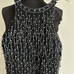 Topshop Black Beaded Fringe Evening Top – Sleeveless Party Blouse
