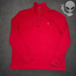 Polo Ralph Lauren Quarter-Zip Sweater Men's L Red Cotton Pullover Mock Neck
