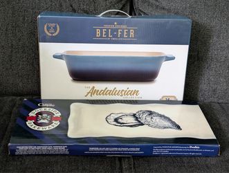 casserole dish and clam plate