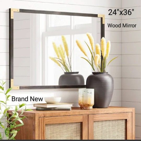 Brand New 24x 36 Wood Black Mirror
