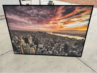 Large Framed New York City Sunset Wall Art – 47” x 32” – Like New