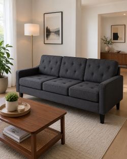 3-Seater Sofa, Dark Grey Modern Couch with USB Charging Port