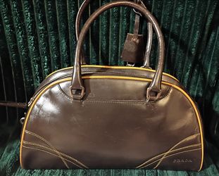 Vintage Brown Prada Bowling Bag With Lock and Key