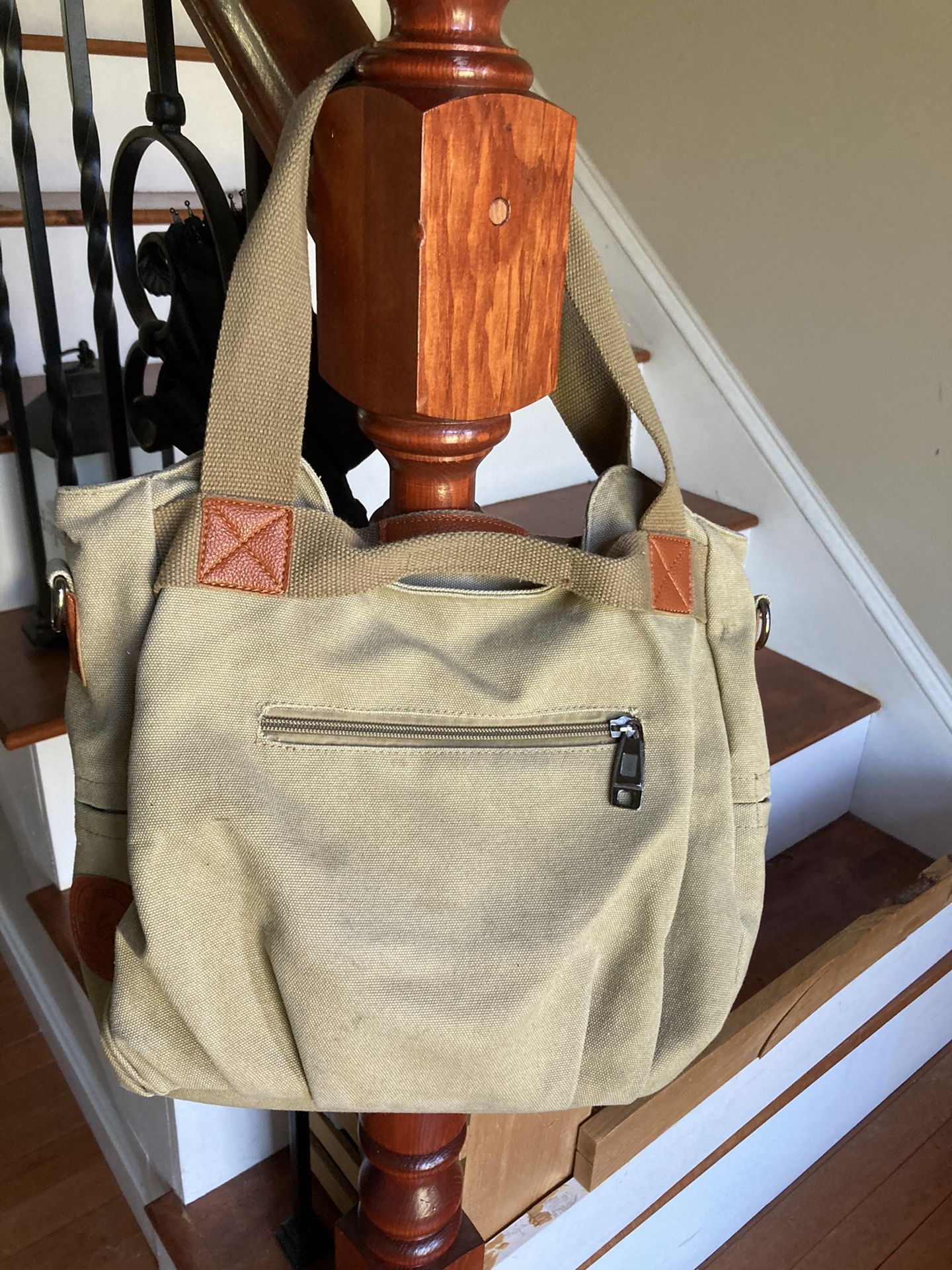 Jing Pin Woman Khaki Denim Canvas Shoulder Style Handbag Purse Tote Bag