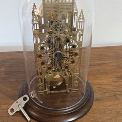 Vintage York Minster Cathedral Skeleton Clock With Glass Dome