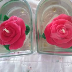 Set Of Rose Gel Candles In Heart Shaped Heavy Glass. Never Burned. Smells Just Like Roses