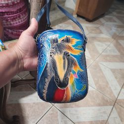 Blue Leather Crossbody Purse