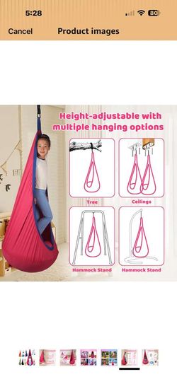HiCamer Sensory Swing for Kids indoor and outdoor Pod hammock Chair Seat Upgrade Max 300 lbs Hanging Swing with Inflatable Cushion Includes Hardware H