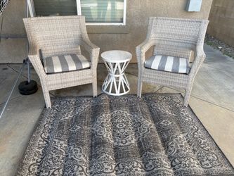 Patio set, side table and rug